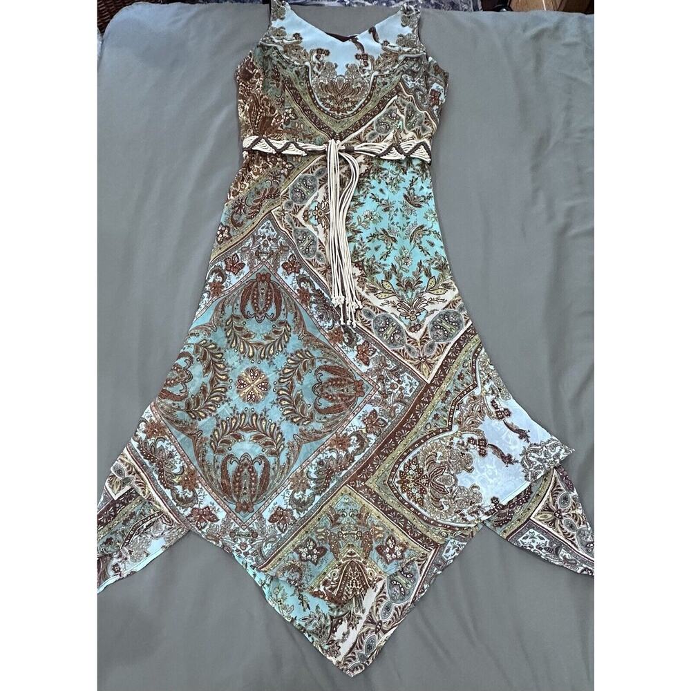 Kari New York Lined Hankerchief Hem Dress Paisley Print /Belted Size 10 - Picture 10 of 16